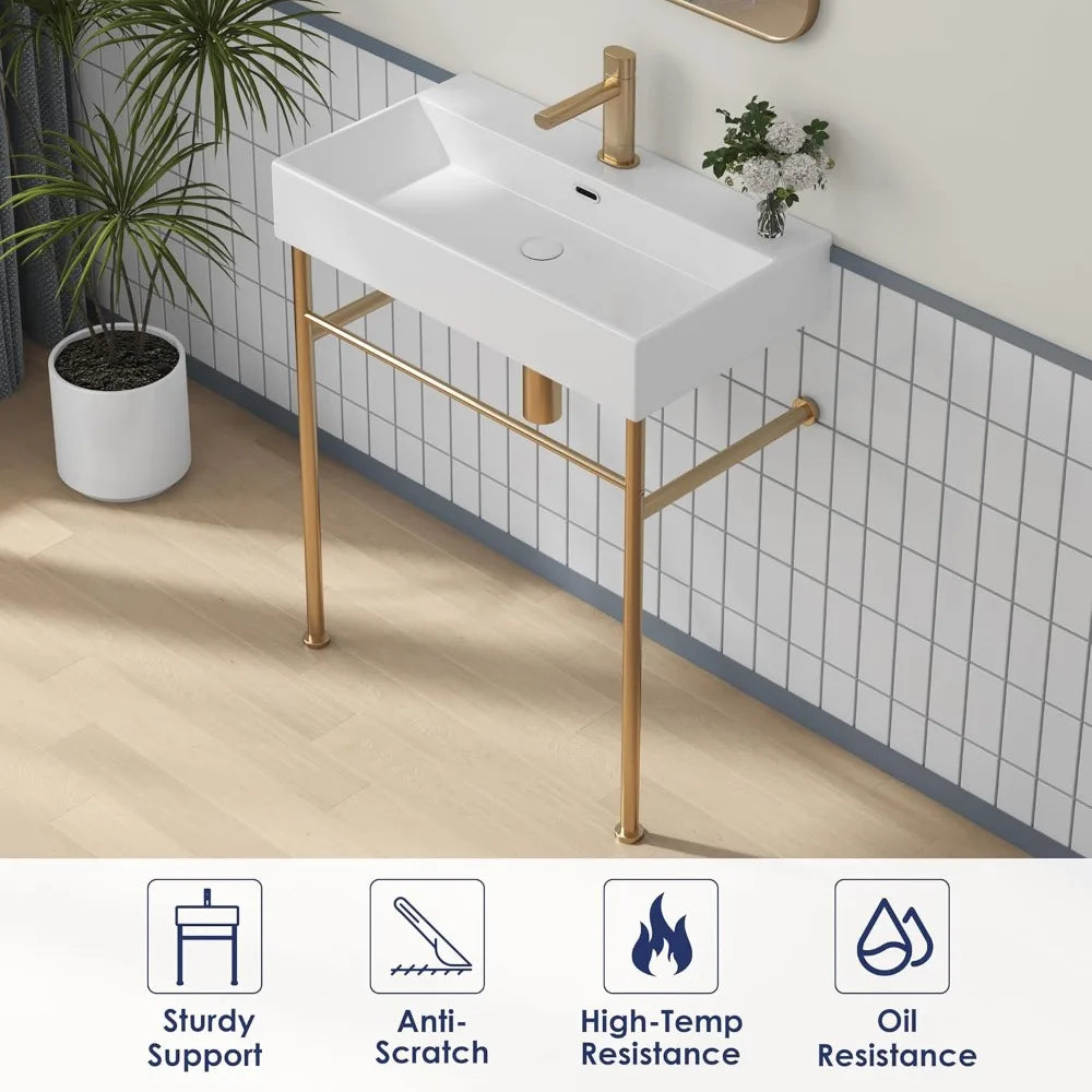 30"x16" Console Bathroom Sink, Free Standing 30 Inch Bracket