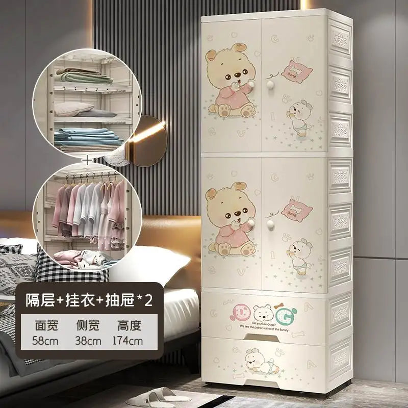 Plastic Baby Storage Cabinet, Simple Cartoon Children's Wardrobe For Girls Bedroom