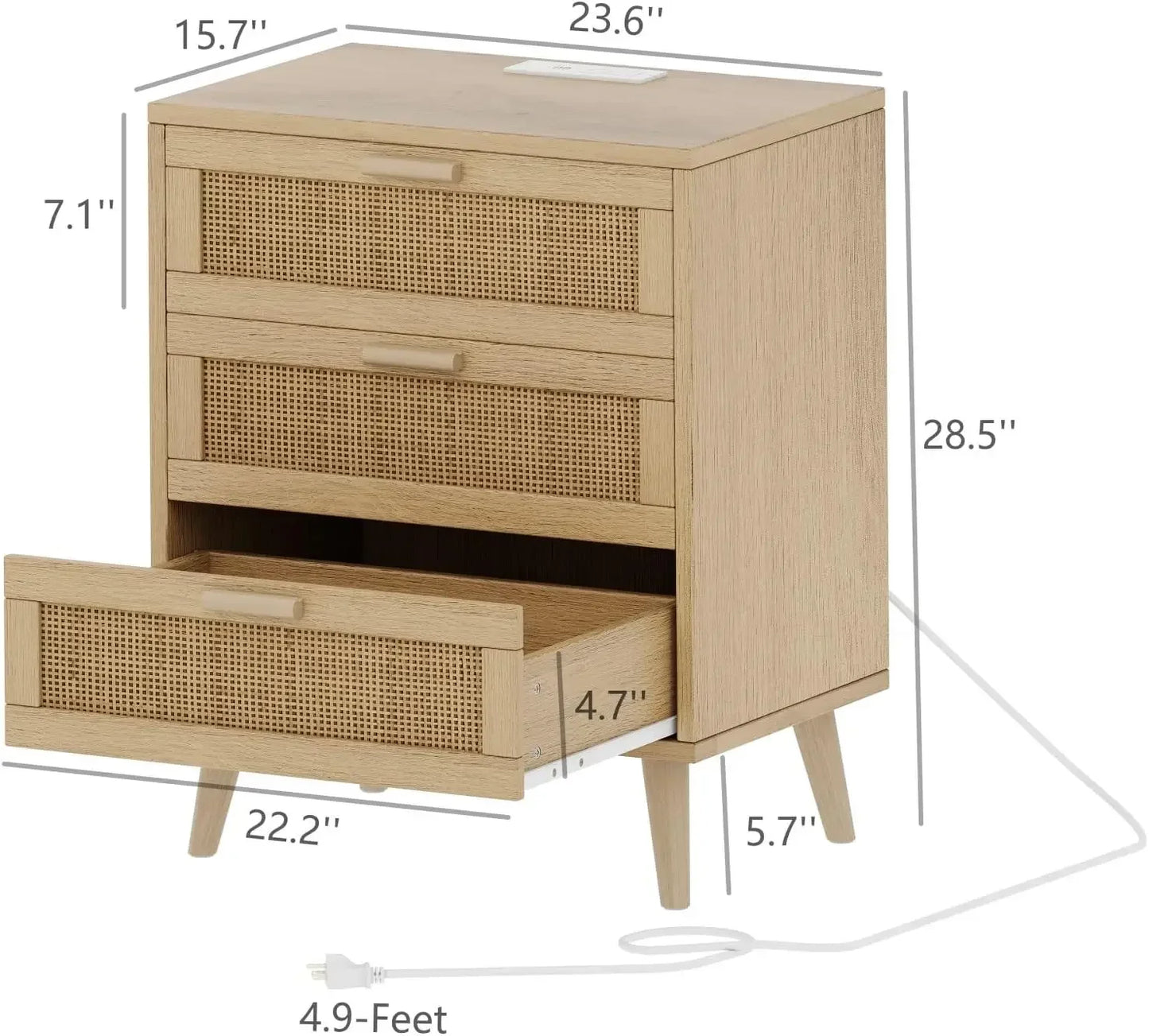 Set of 2 Rattan Nightstand with Charging Station