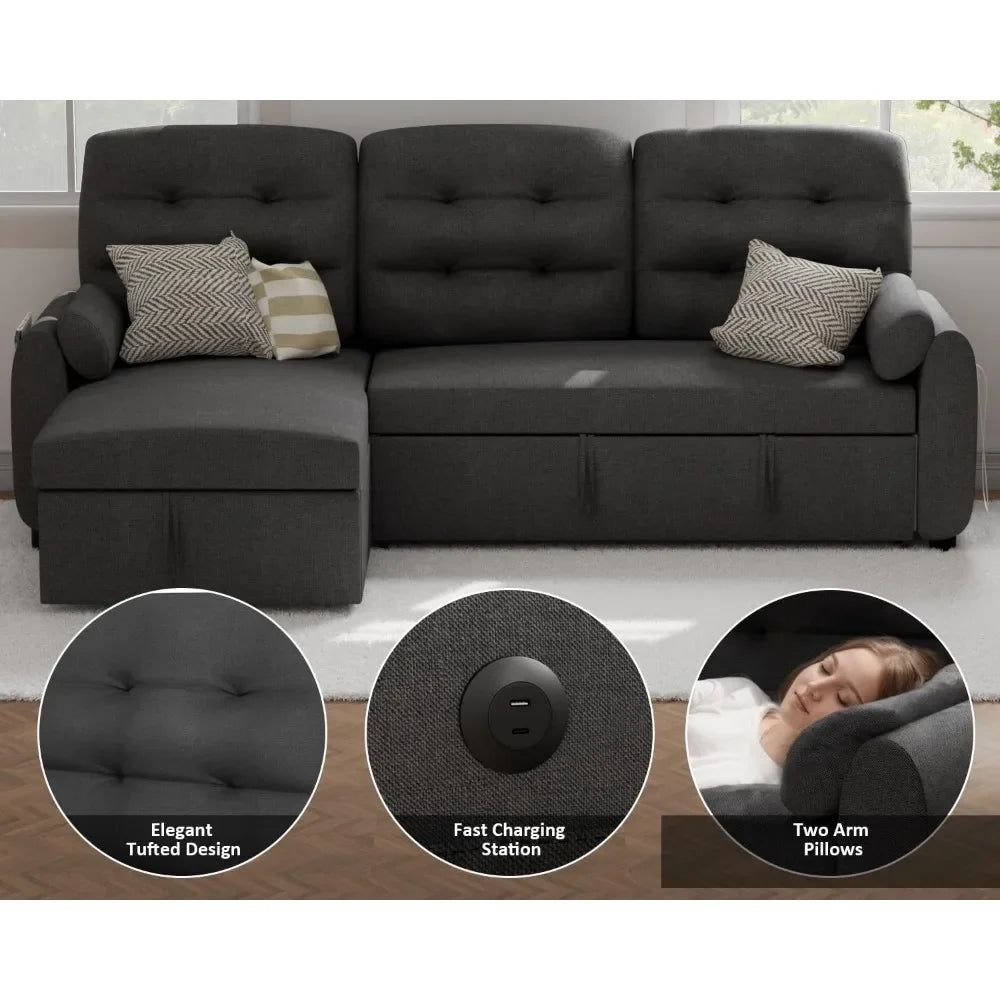 Sectional Sofa Couch, Sleeper Sofa Bed with Reversible Storage