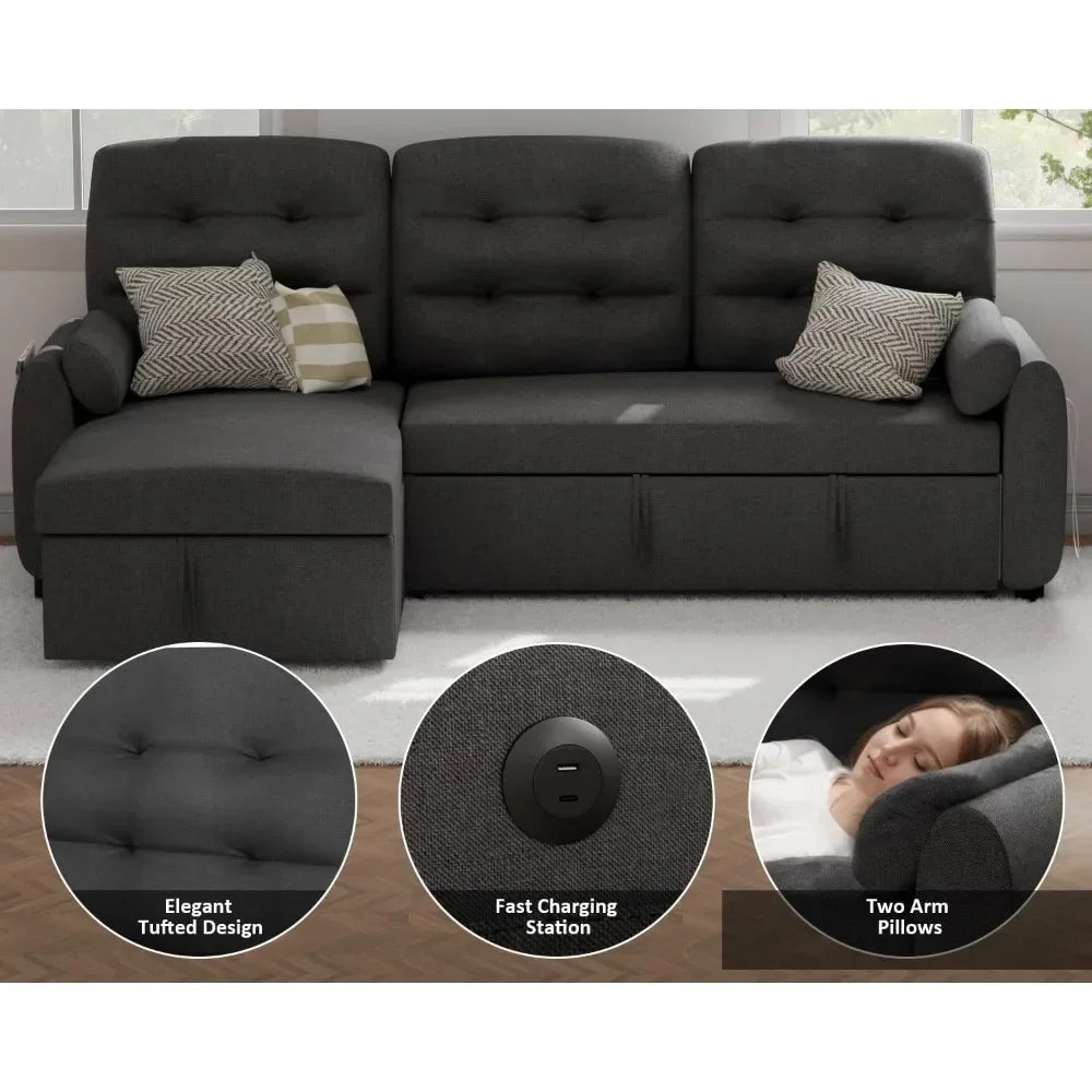 Sectional Sofa Couch, Sleeper Sofa Bed with Reversible Storage