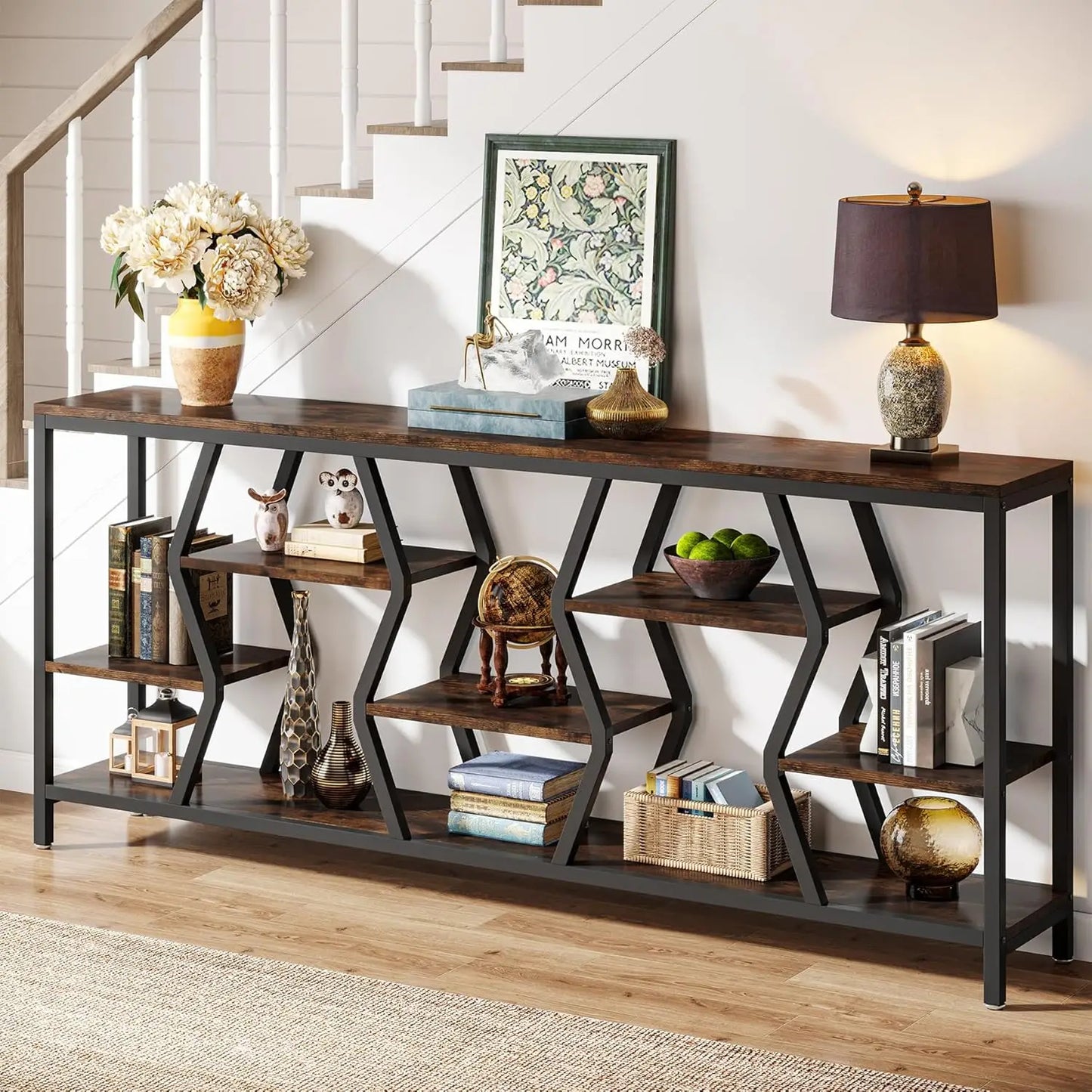 Sofa Console Table with 4 Tier Wood Storage Shelves