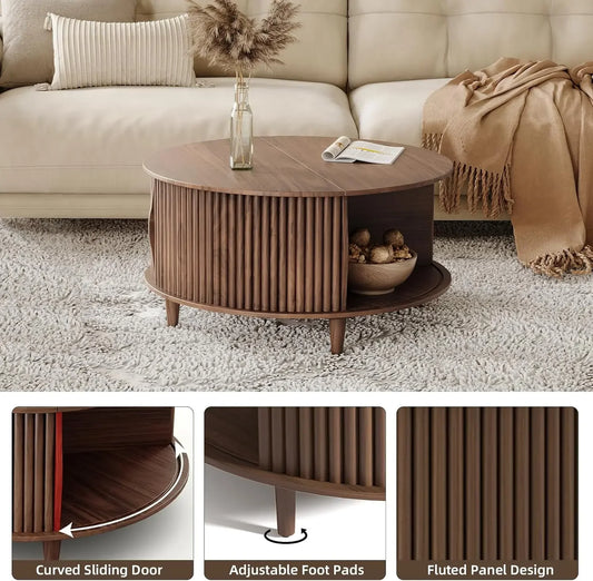 Round Coffee Table with Storage Mid Century Modern Storage