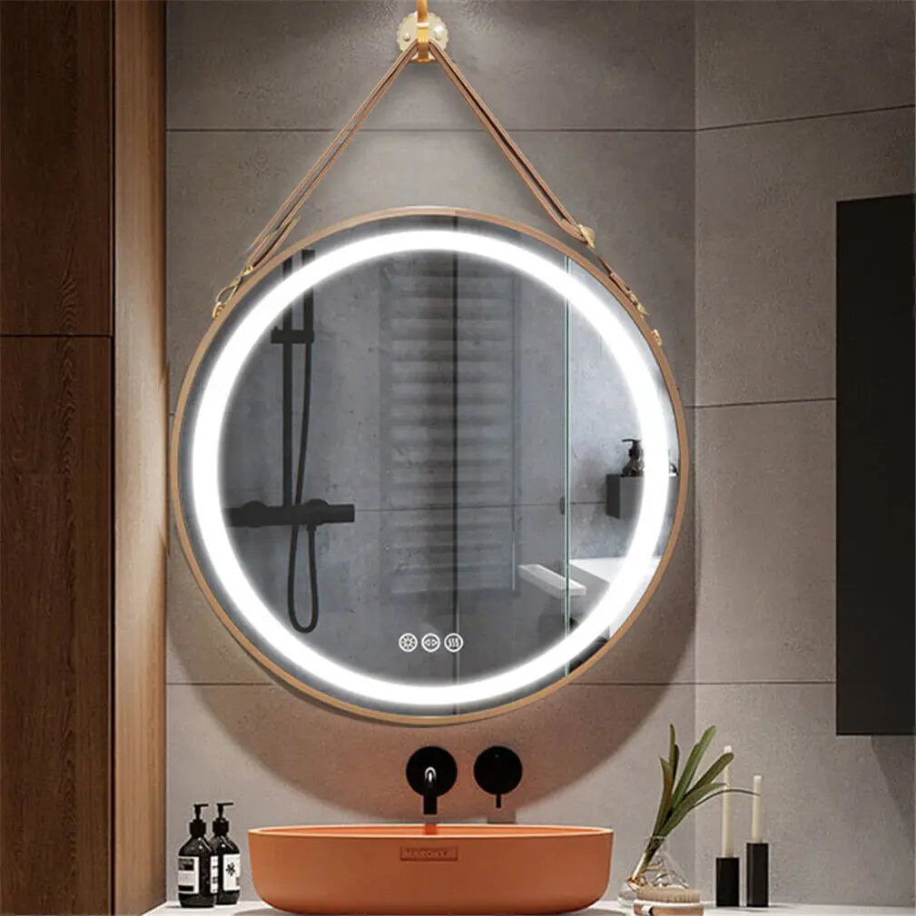 Dimmable, Hanging, Round LED Illuminated Bathroom Mirror
