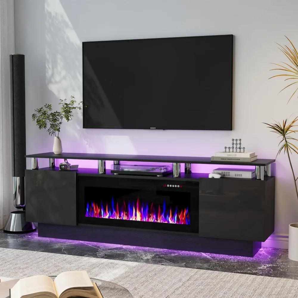 Fireplace TV Stand with 36" Fireplace, 70 Inch Black Fire Place TV Stand