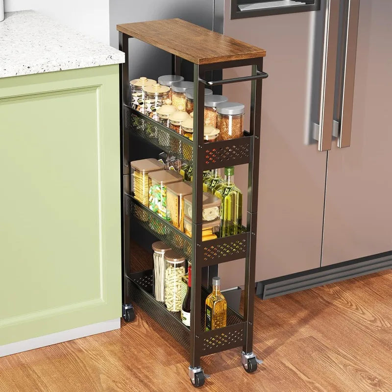 Slim Storage Cart 4 Tier Narrow Kitchen Rolling Cart