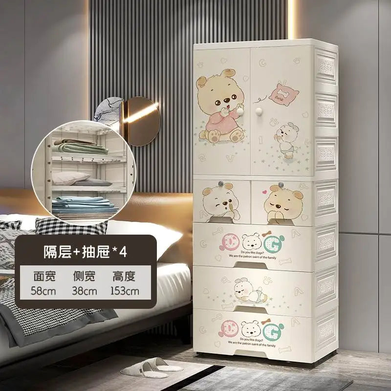 Plastic Baby Storage Cabinet, Simple Cartoon Children's Wardrobe For Girls Bedroom