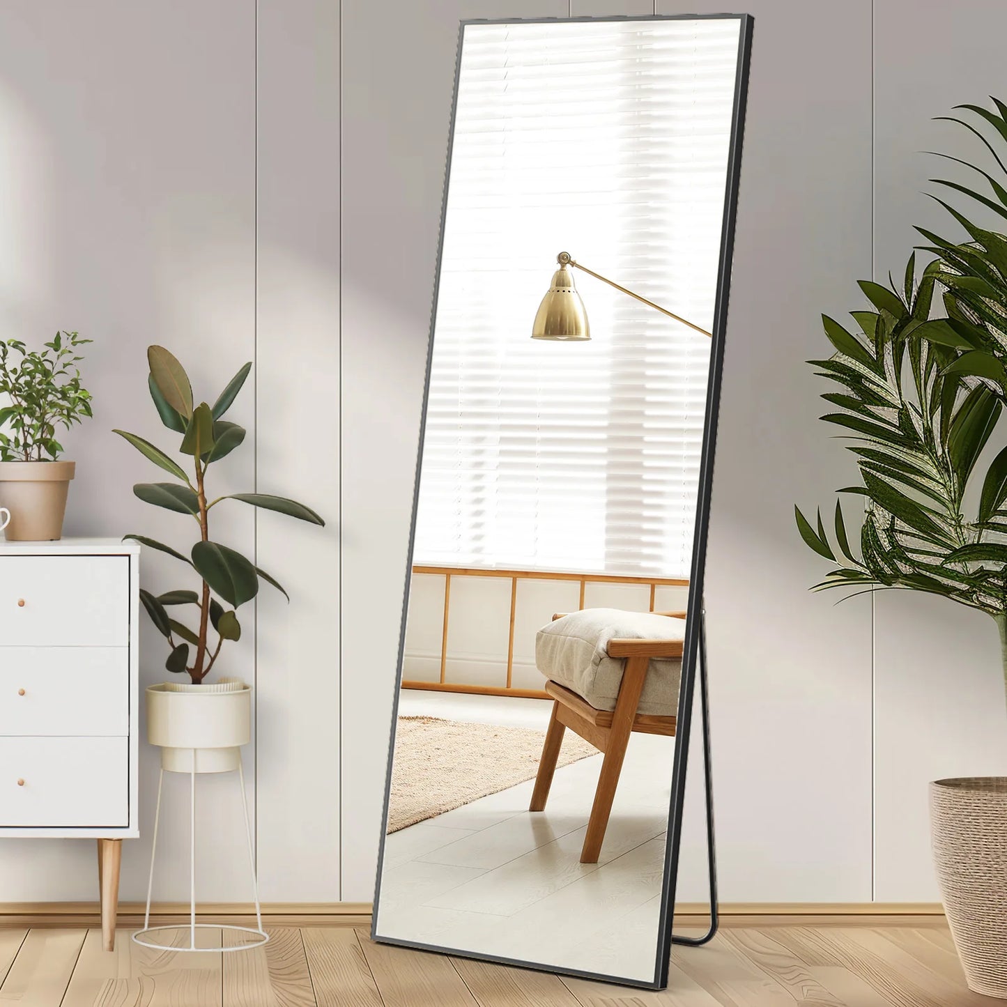 Full Length Arched Right Angle Mirror with Stand for Living Room