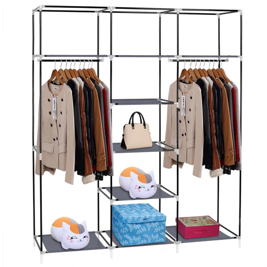 69" Portable Clothes Closet Non-Woven Fabric Wardrobe Double Rod Storage