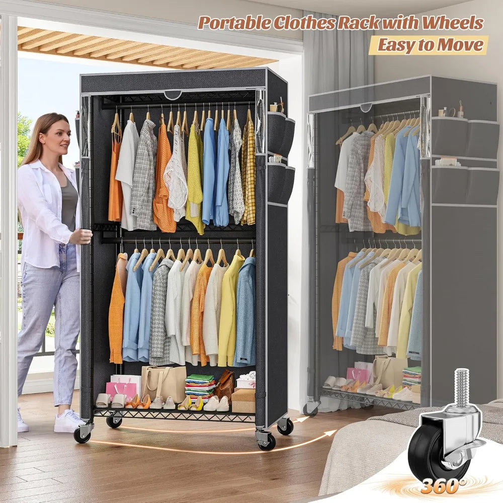 Clothes Rack with Cover and Wheels