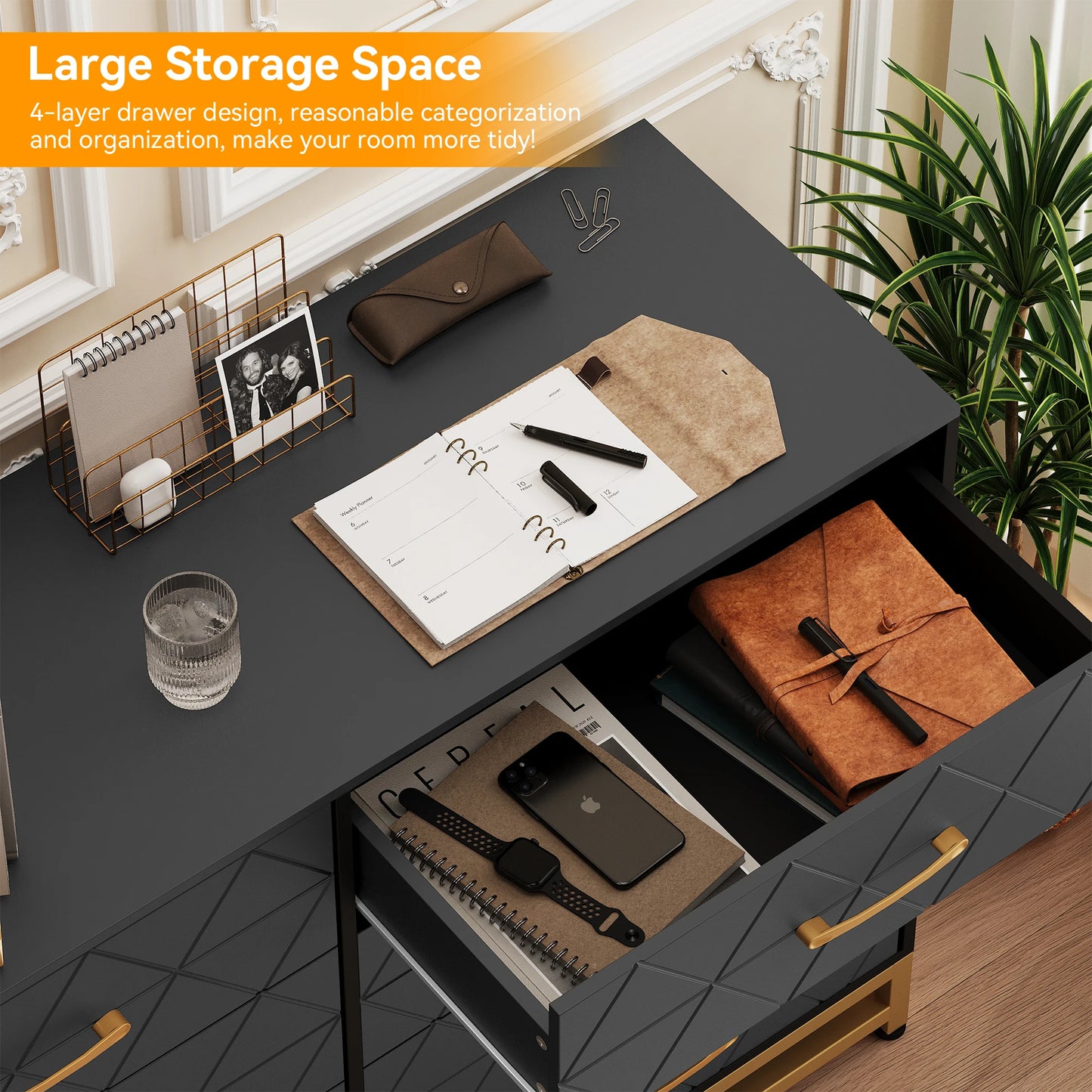 8 Drawer Dresser with Metal Handles, Modern Wood Chest of Drawers