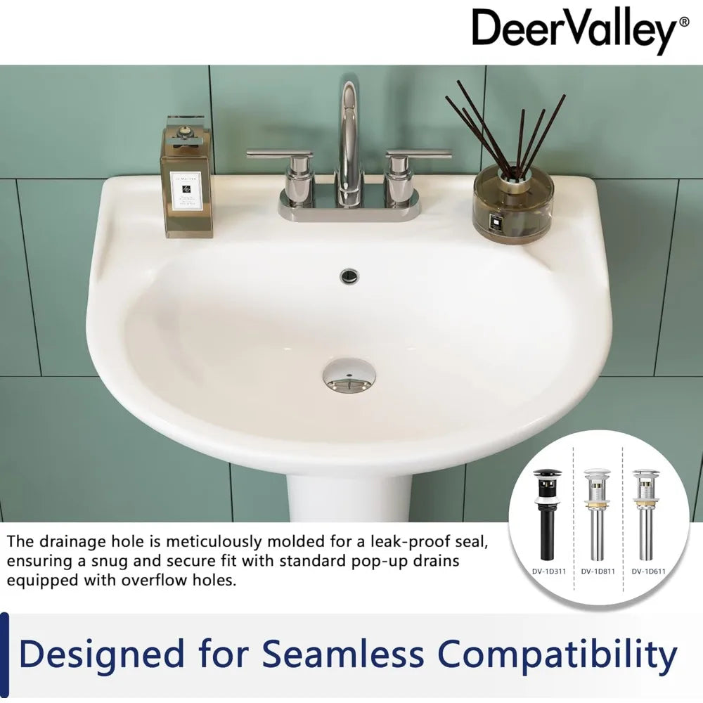 DeerValley Ally DV-1P52503 20" X 17" Modern U-Shape White Ceramic Pedestal Bathroom Sink