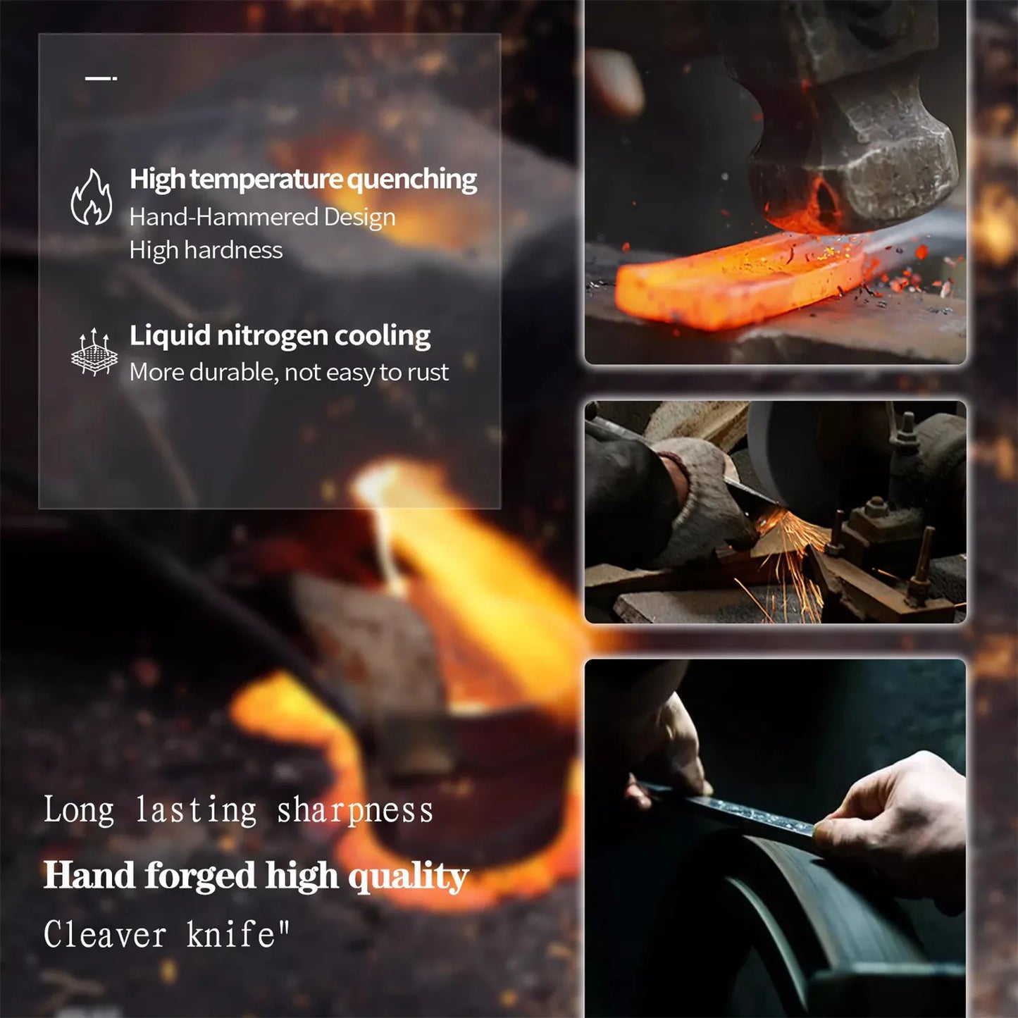 3PCS Hand Forged Inch Kitchen Knife, Stainless Steel