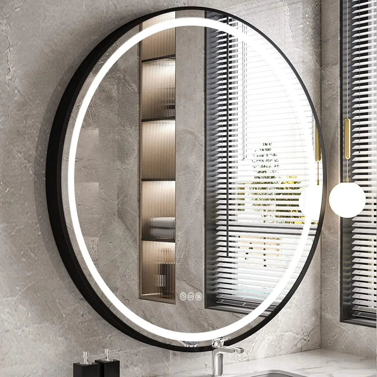 Dimmable, Hanging, Round LED Illuminated Bathroom Mirror