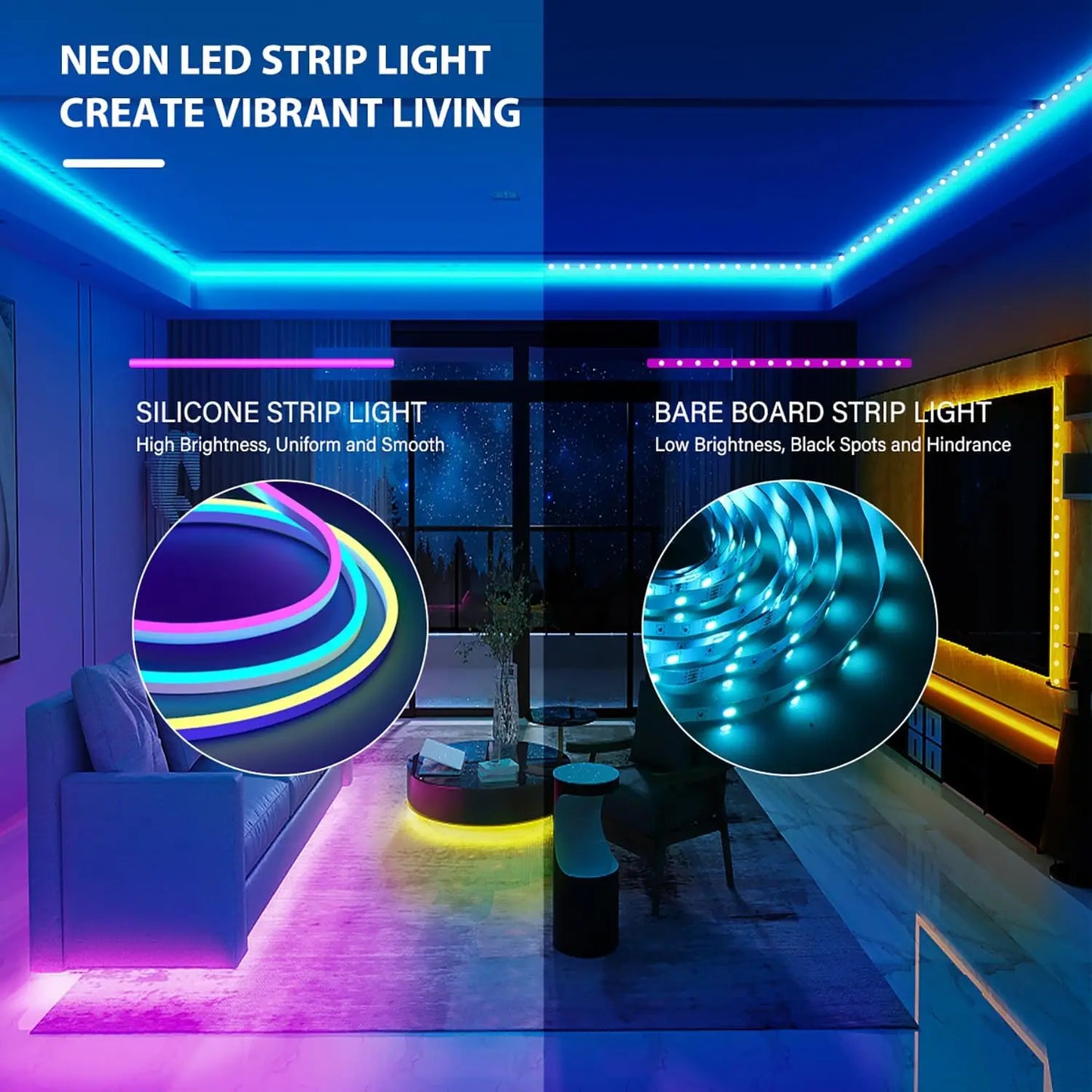 Neon WIFI Led Strip Lights Outdoor Waterproof with Music Sync