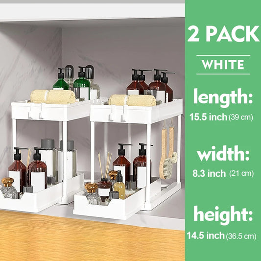 2 Tier Under Sink Organizer Sliding Cabinet Basket Organizer Storage Rack
