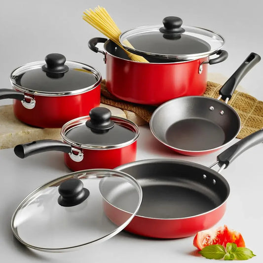 Nonstick Cookware Set Red 9-Piece Kitchen Starter