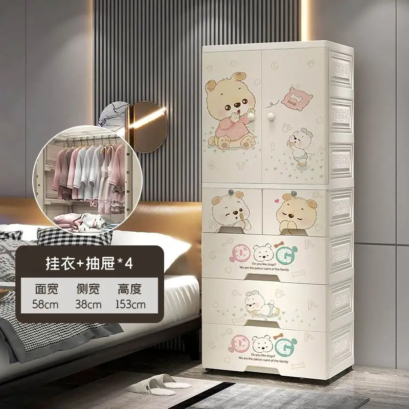 Plastic Baby Storage Cabinet, Simple Cartoon Children's Wardrobe For Girls Bedroom