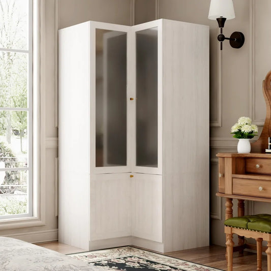 L-Shape Wardrobe Armoire Closet with Hanging Rod & Shelf