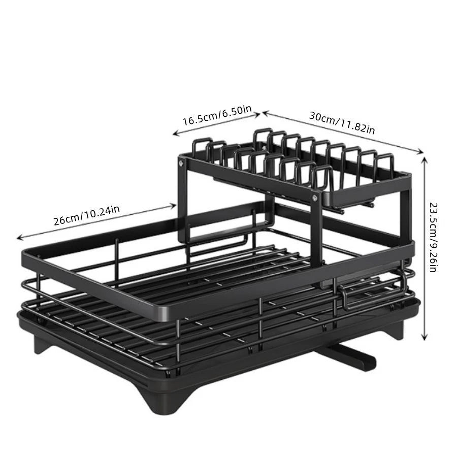 Double-layer dish drying rack suitable for kitchen countertops