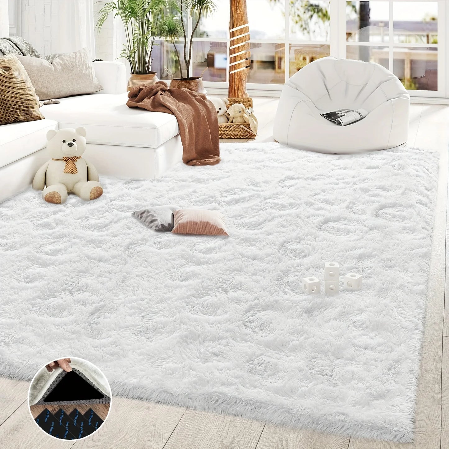 White Fluffy Shaggy Non-Slip Rugs For Various Rooms