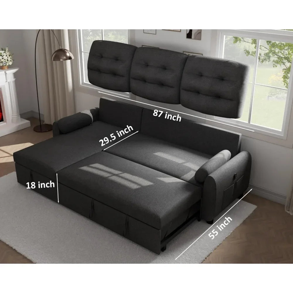 Sectional Sofa Couch, Sleeper Sofa Bed with Reversible Storage