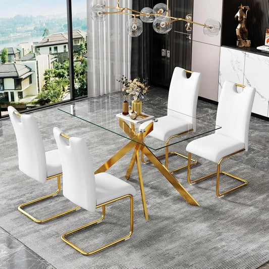51.18" Rectangular Glass Dining Table, Tempered Glass with Metal Legs