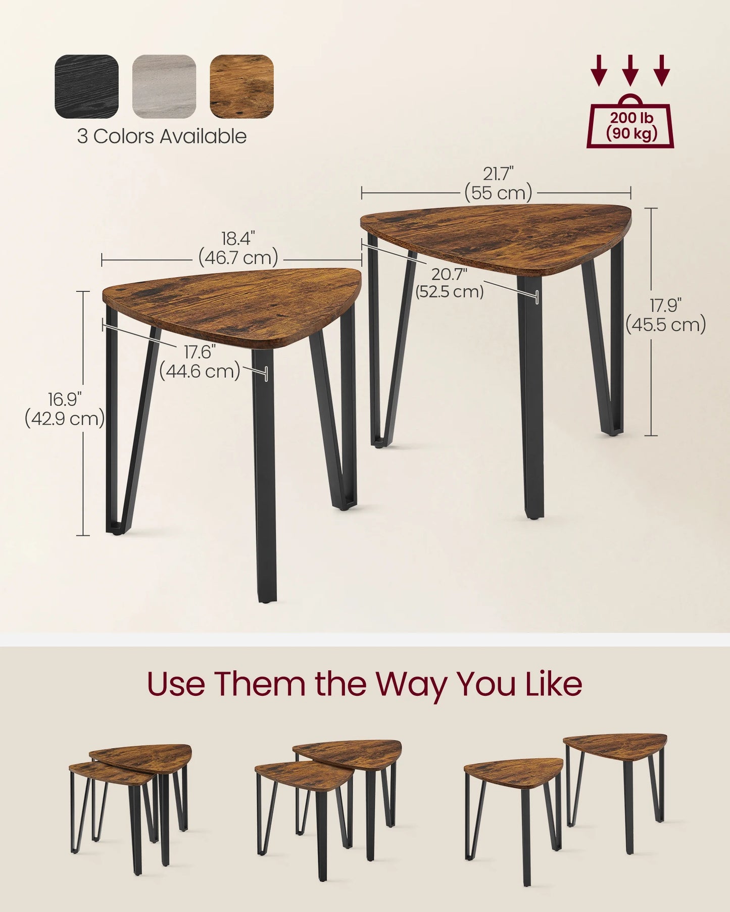 Set of 2, VASAGLE Nesting Coffee Tables, End Tables