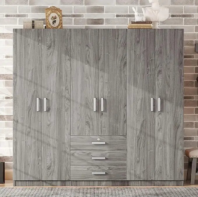 Large Wardrobe Closet 6 Doors, Wooden Wardrobe Cabinet with Big Drawers