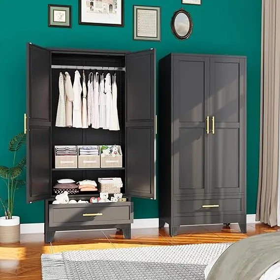 Metal Armoire Wardrobe Closet, 71 "Metal Clothing Storage Cabinet with Adjustable Shelves