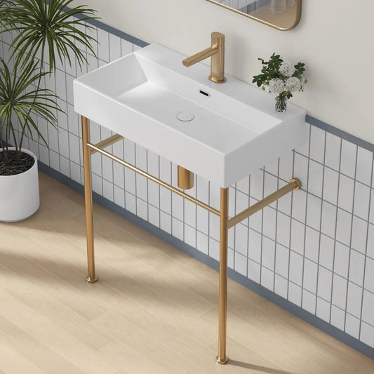 30"x16" Console Bathroom Sink, Free Standing 30 Inch Bracket