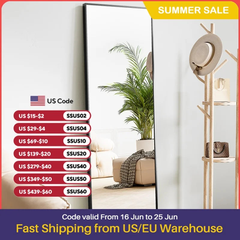 JHK 64"x21" Full Body Wall Mirror Standing Hanging or Leaning