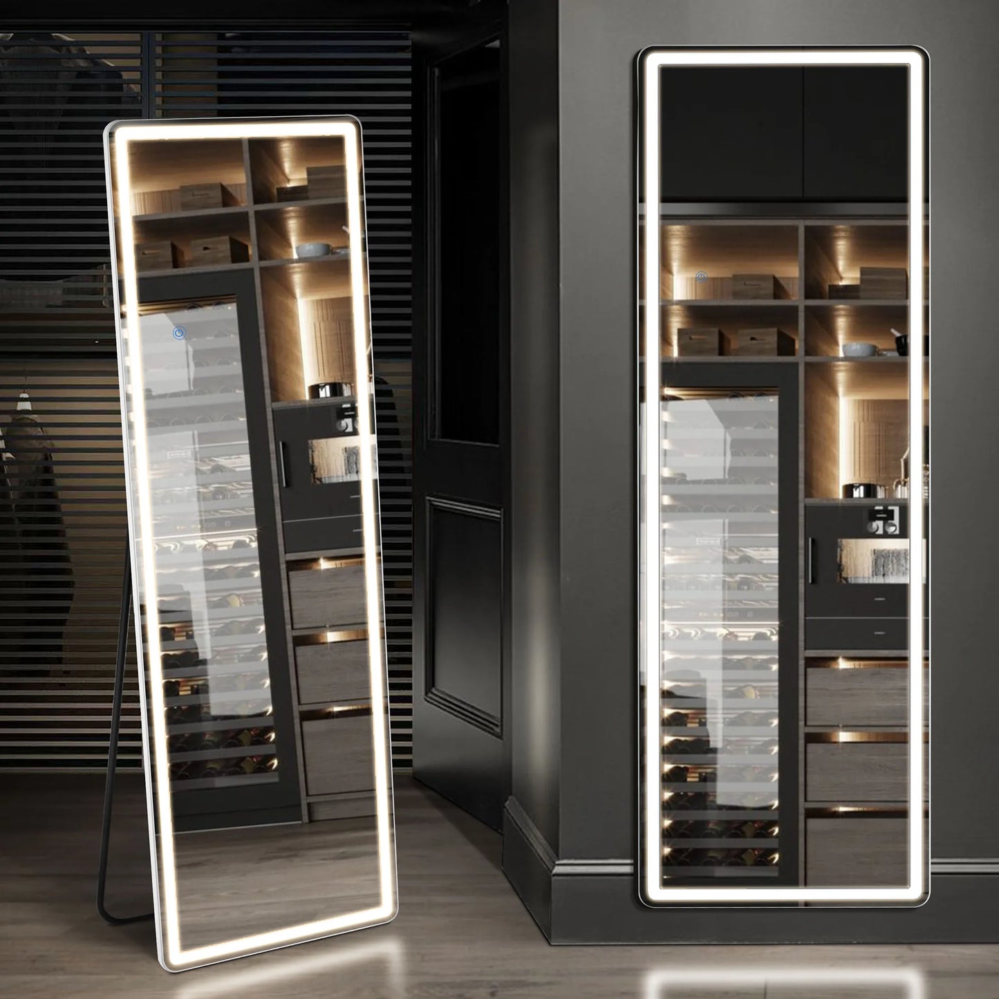 Full Length Arched Right Angle Mirror with Stand for Living Room