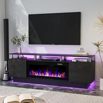 Fireplace TV Stand with 36" Fireplace, 70 Inch Black Fire Place TV Stand