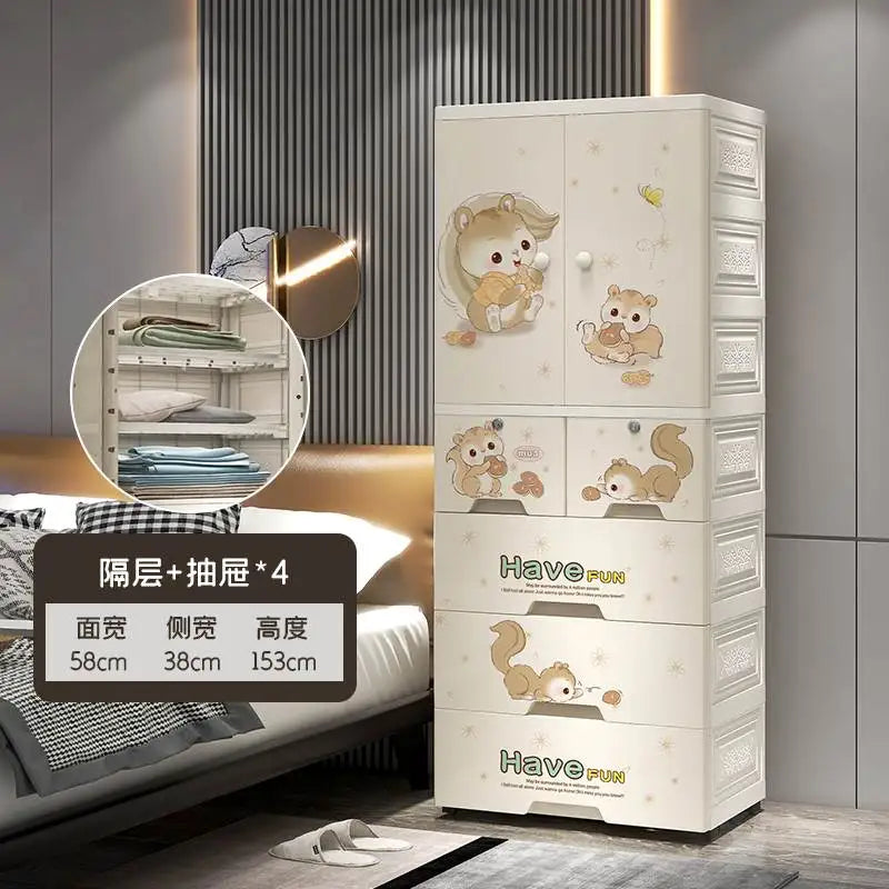 Plastic Baby Storage Cabinet, Simple Cartoon Children's Wardrobe For Girls Bedroom