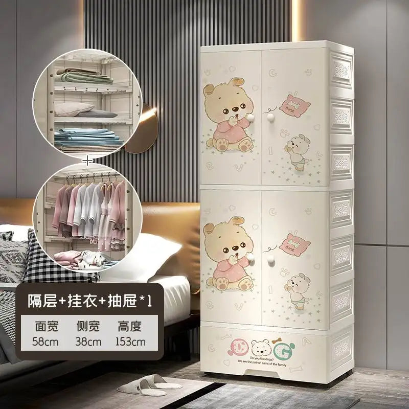 Plastic Baby Storage Cabinet, Simple Cartoon Children's Wardrobe For Girls Bedroom