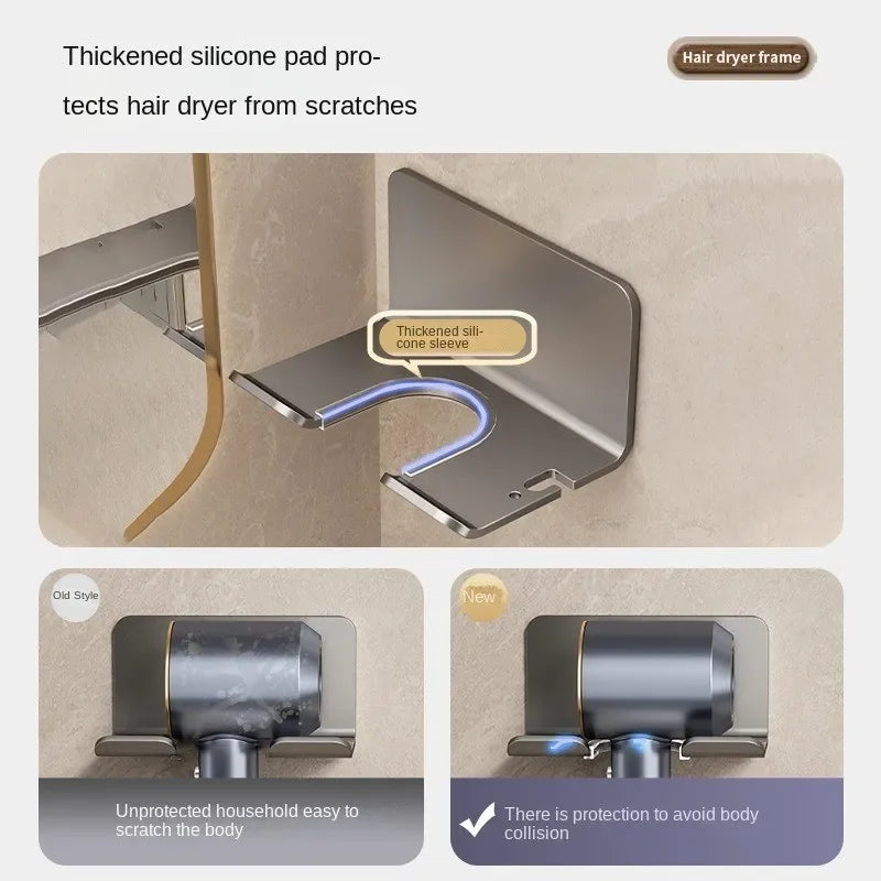 Hair Dryer Holder Bathroom Hair Straightener Stand Nail Free Shelves