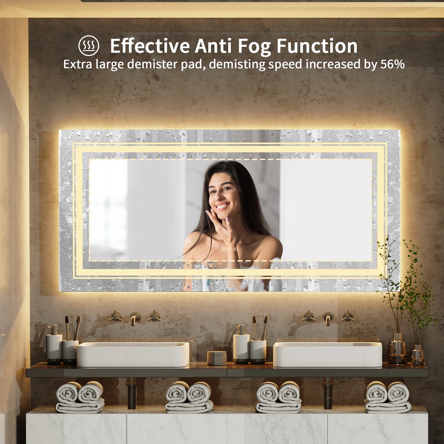 48"X24" LED Bathroom Mirror with Lights, Anti-Fog, Dimmable