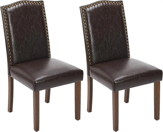 Set of 2, Dining Chairs, Upholstered Leather. Mid Century Modern.
