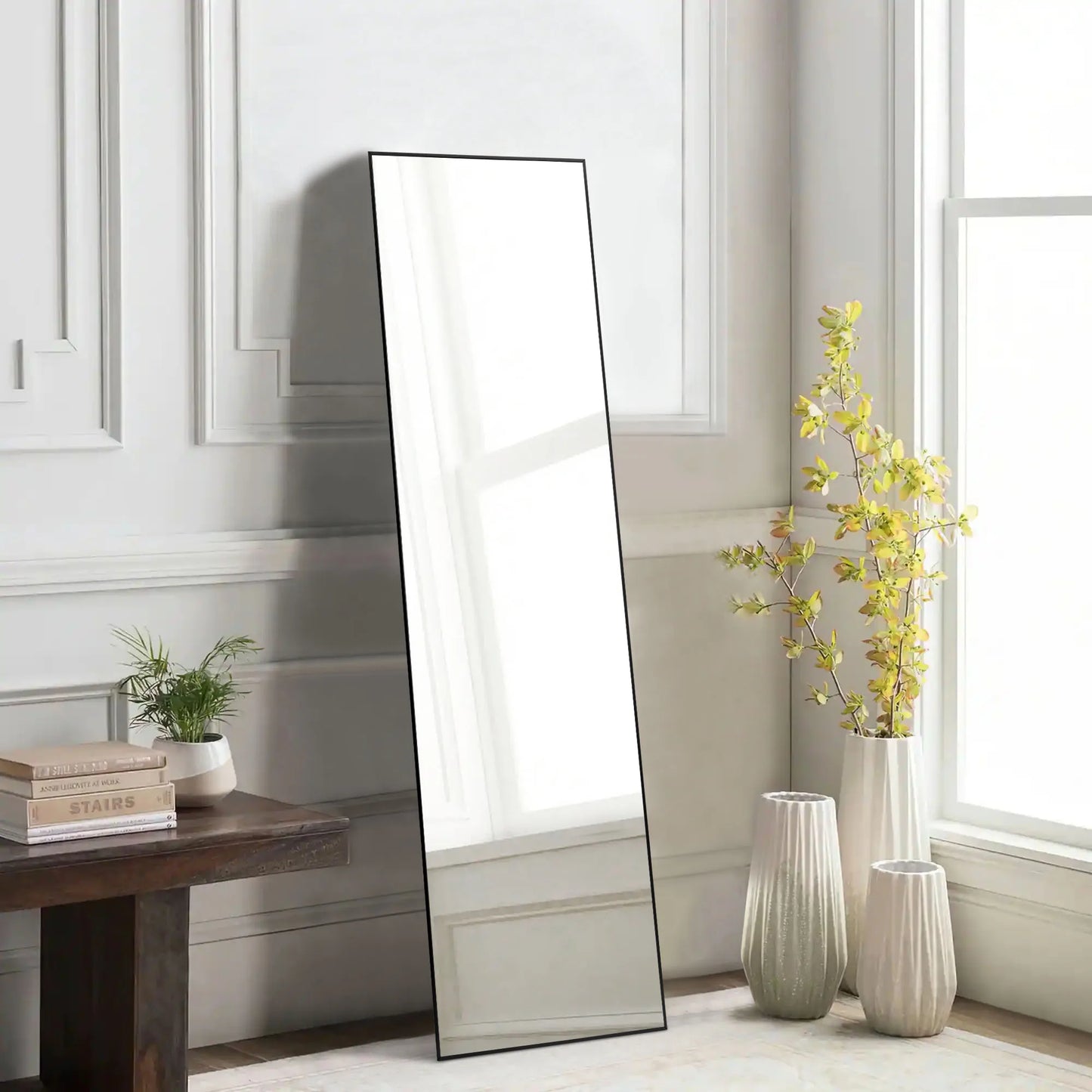 Full Length Arched Right Angle Mirror with Stand for Living Room