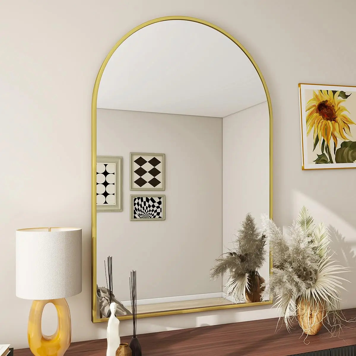 Wall Mounted Mirror, 26 inch x38 inch Arch Bathroom Mirror