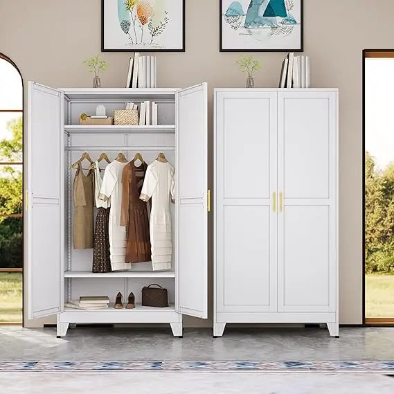 Metal Armoire Wardrobe Closet, 71 "Metal Clothing Storage Cabinet with Adjustable Shelves