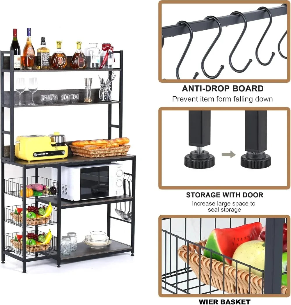 Kitchen Bakers Rack with Baskets, 5-Tier Kitchen Utility Storage Shelf