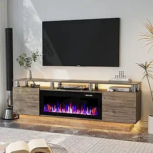 Fireplace TV Stand with 36" Fireplace, 70 Inch Black Fire Place TV Stand