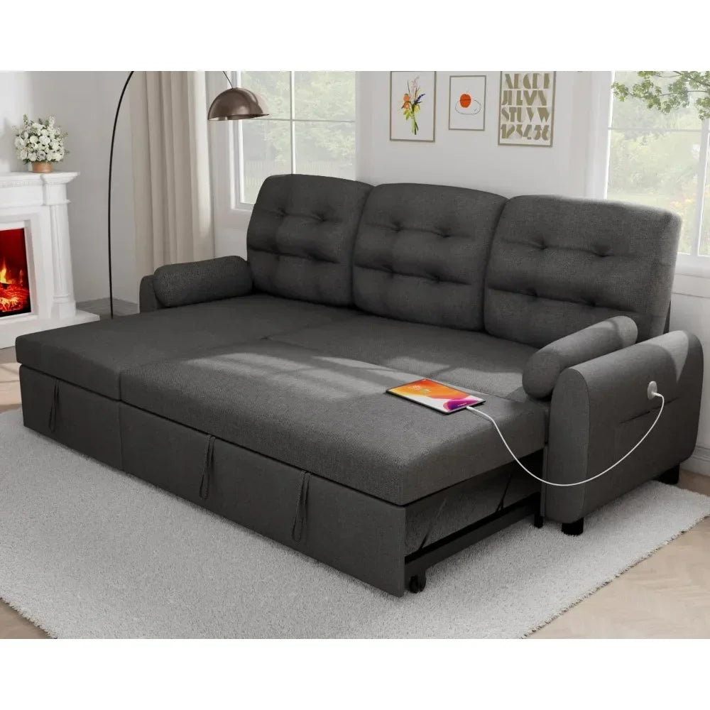 Sectional Sofa Couch, Sleeper Sofa Bed with Reversible Storage