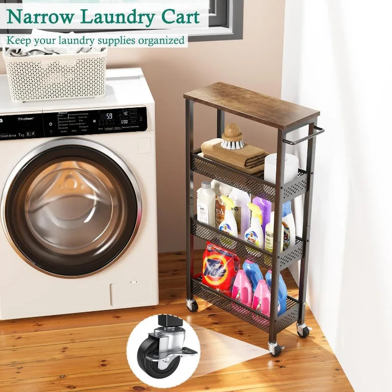Slim Storage Cart 4 Tier Narrow Kitchen Rolling Cart