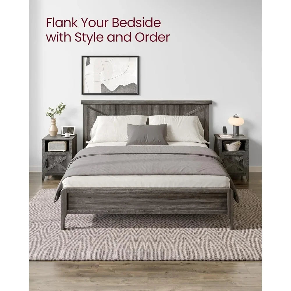 Set of 2, Farmhouse Nightstand with Barn Door