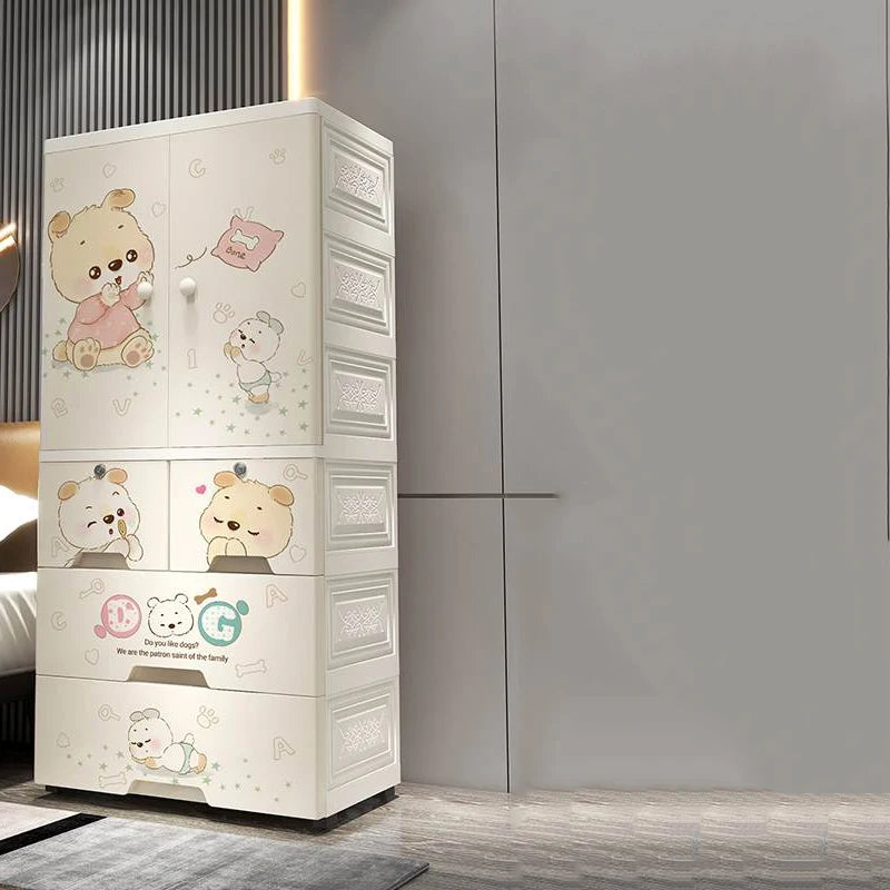 Plastic Baby Storage Cabinet, Simple Cartoon Children's Wardrobe For Girls Bedroom