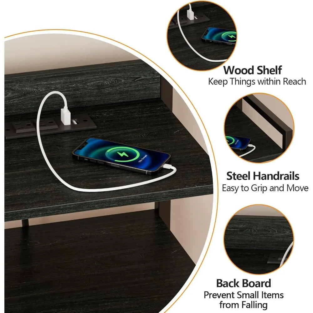 Night Stand with Charging Station, with Drawers and Led Light