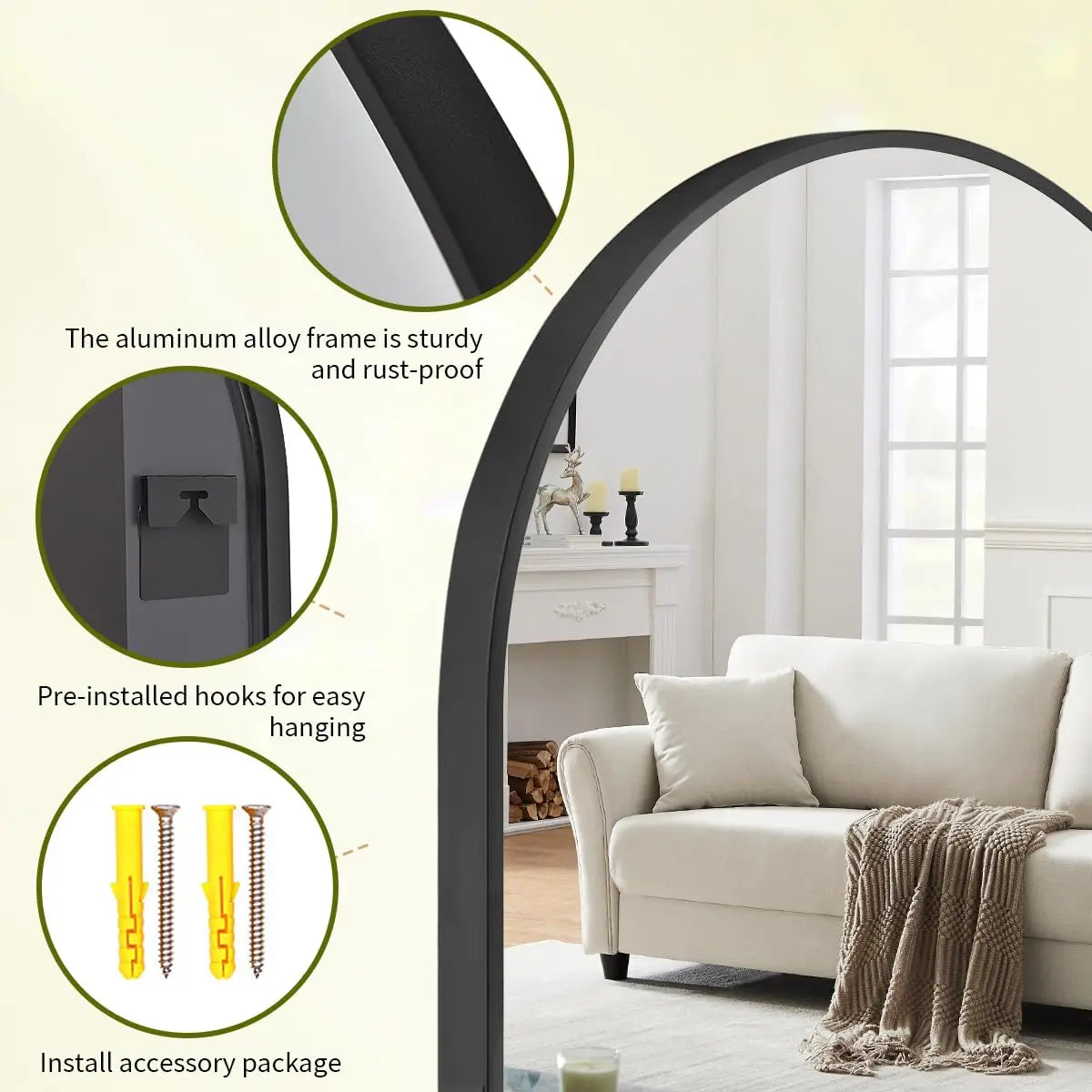 Wall Mounted Mirror, 26 inch x38 inch Arch Bathroom Mirror